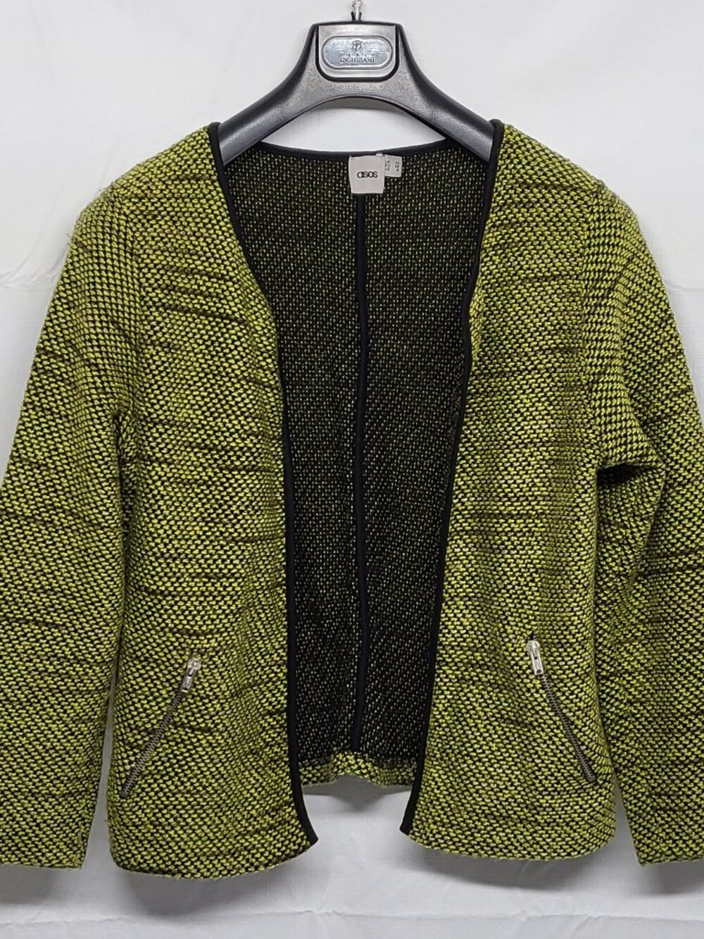 Asos Womens Cardigan Sweater Size 12 Open Front Zip-Pockets Fuzzy